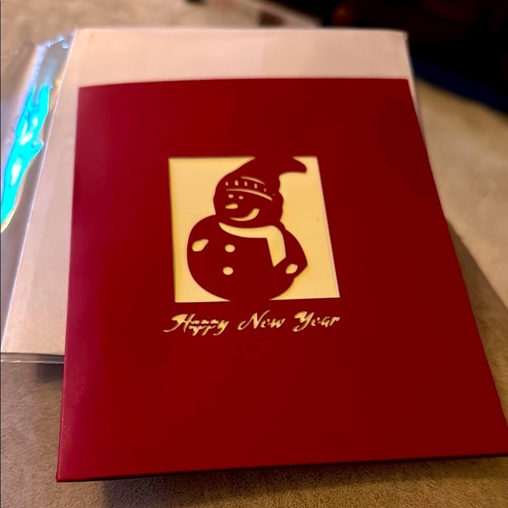 Happy New Year Christmas 3D Holiday Card Sealed Snowman Winter